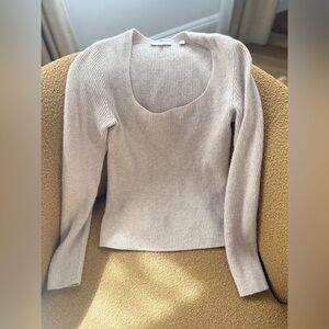 Vince Ribbed Scoop Neck Sweater in Light Taupe